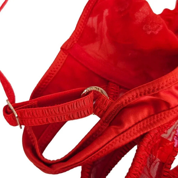 Lounge Katya Intimates Bra / Garter Set Size 34 A and M Garter Red Embroidered - Picture 5 of 13